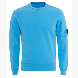 Sudadera de algodón azul cielo para hombre con bolsillo en el brazo, Jersey informal de cuello redondo, ropa de calle de manga larga, logotipo personalizado OEM ODM - Product Image 1