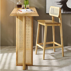 Mesa de Bar de ratán de madera maciza minimalista moderna escandinava hoteles B & Bs restaurantes cafeterías Sabi Wabi High Bartable Pub mesas altas - Product Image 4