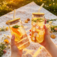 Glazen drinkbeker op maat, koffiemok van borosilicaatglas, sublimatietumbler, glazen beker van 16 oz met deksel en rietje