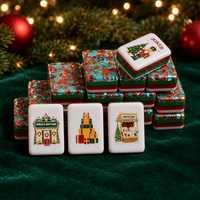 En stock : Ensemble de Mahjong de Noël avec motif bougie, couronne et casse-noisette pour soirée de jeu en famille, collection
