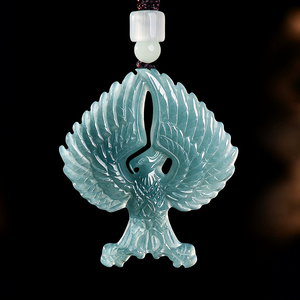 Auténtico colgante de jadeíta natural de grado A, color azul agua, con diseño de águila, colgante de jade de grado hielo, para hombres y mujeres. - Product Image 3
