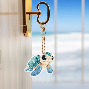2024 Venta caliente 6 uds conjunto moderno abstracto DIY diamante pintura llaveros lindo tortuga cristal llavero DIY regalo Kit paisaje - Product Image 2