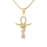 Nouveau produit RH Collier pendentif œil d'Horus Vente chaude Plaqué or 18 carats Acier inoxydable Vintage Motif ailes Ankh Bijoux de mode
