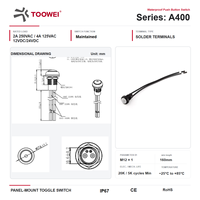 Interrupteur à bouton-poussoir TOOWEI 12 mm avec borne de câblage, maintenu en position, non éclairé, certifié CE RoHS, étanche IP67