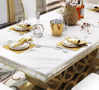 Meubles de salle à manger de style italien, ensemble de table à manger de luxe avec plateau en marbre naturel et 6 chaises pour restaurant