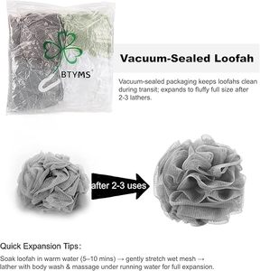 <b>Bath</b> Shower Loofah Sponge Pouf Body Scrubber Exfoliator Body Wash Sponge (Set of 3, Airy Blossom) - Product Image 2