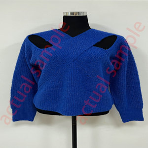 Ladies Glitter Ribbed Knitted Jumper Irregular Wrap V Neck Double Hollow Cut Out Shoulder Oversized <strong>Grunge</strong> Knit <strong>Top</strong> - Product Image 5