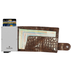 Portefeuille pour homme en cuir de crocodile, blocage RFID, fermeture à boucle, style minimaliste, longueur courte, usage quotidien, motif alligator marron - Product Image 1