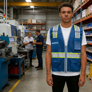 เสื้อกั๊กนิรภัยตาข่ายโพลีเอสเตอร์สะท้อนแสงแบบหนาพิเศษ ระบายอากาศได้ดี สีน้ำเงินไฮป์ไลท์ มองเห็นได้ชัดเจน พร้อมโลโก้ - Product Image 6