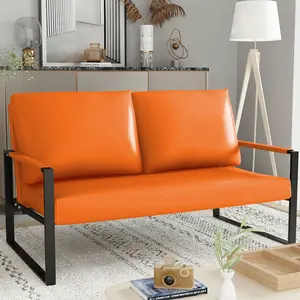 orange leder sofa und sofa Suppliers-Mid-Century Modern Loves eat, 2-Sitzer gepolsterte Kunstleder Sofa Couch, Metall Sessel Akzent Stuhl für Wohnzimmer Schlafzimmer