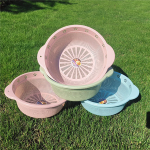 Double Ear Plastic Storage <b>Basket</b> M Size <b>Stackable</b> Round Draining Rack For Kitchen Fruit Vegetable Rice Washing - Product Image 1