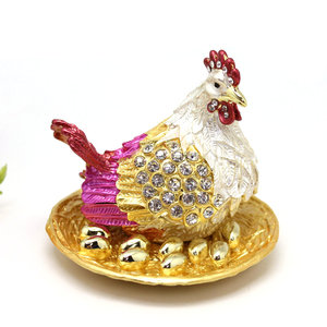 SHINNYGIFTS FengShui boîte-cadeau décorative <span class=keywords><strong>100</strong></span>% fait à la main émail poule bibelot ou boîte à bijoux carré métal Animal Design - Product Image 3