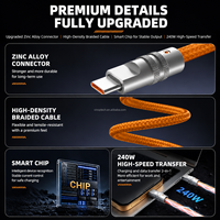 Kabel Charger Pabrik Baru 240w Pengisian Cepat Sinkronisasi Data 1m 2m OEM Nylon Kabel Charger Usb untuk Iphone18 17 Samsung