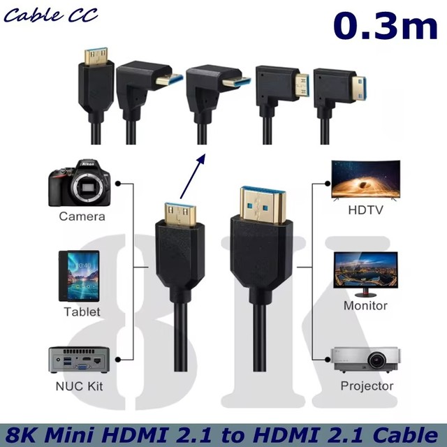 90 Degree Angle Mini HDMI-Compatible to HDMI- Compatible 2.1 8K 60Hz 4K 120Hz 48Gbps Splitter HDR10+ Video TV Box PS5 HD Cable