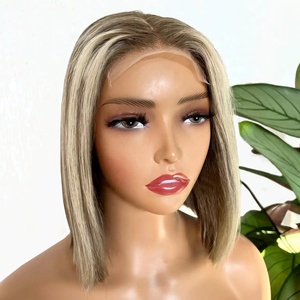 Pre desplumado Rubio <span class=keywords><strong>Balayage</strong></span> <span class=keywords><strong>en</strong></span> marrón <span class=keywords><strong>Bob</strong></span> <span class=keywords><strong>corto</strong></span> Peluca 4x4 13x4 Peluca con malla frontal Peluca de cabello humano sin pegamento - Product Image 6