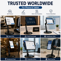 Soporte de aluminio comercial para tabletas, doble ajuste, giratorio 360°, para mostrador, tienda, hotel, cafetería, clínica, oficina