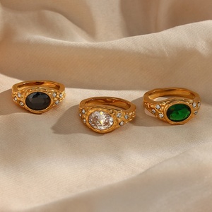 Vintage Colorful Trendy <strong>Summer</strong> 2022 Jewelry Zircon Ring Stainless Steel <strong>Solitaire</strong> Ring Gold Plated Jewelry - Product Image 3