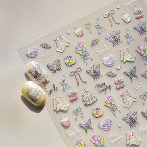 Autocollants pour ongles TSZS INS, mignons, pour anniversaire, style coréen, autocollants pour ongles 5D, mignons, colorés, <span class=keywords><strong>graffiti</strong></span>, fleurs, nœuds, décalcomanies pour ongles - Product Image 2