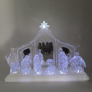 Vente en gros de figurines de la Nativité religieuse en acrylique avec éclairage LED, ensemble de 9 pièces de la Sainte Famille, figurines de Noël avec stade en acrylique - Product Image 2