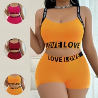 Ensemble soutien-gorge de sport et sous-vêtements pour femme avec imprimé lettres, débardeur dos nu et shorty, grandes tailles