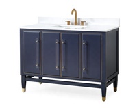Meuble de salle de bain moderne de luxe de Dubaï, armoire en MDF bleu marine avec finition laquée, dessus en pierre reconstituée ou en marbre artificiel