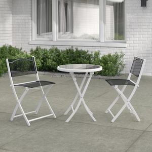 Ensemble de meubles de jardin d'extérieur pliants, <span class=keywords><strong>Set</strong></span> de Table, chaise et Table de café, dossier bas, en fer, 3 pièces - Product Image 3