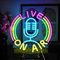 Microphone LIVE sur le plateau de diffusion avec lumière LED, étanche IP65, 5V/12V, style radio, lampe d'ambiance, lumière décorative extérieure pour studio de musique