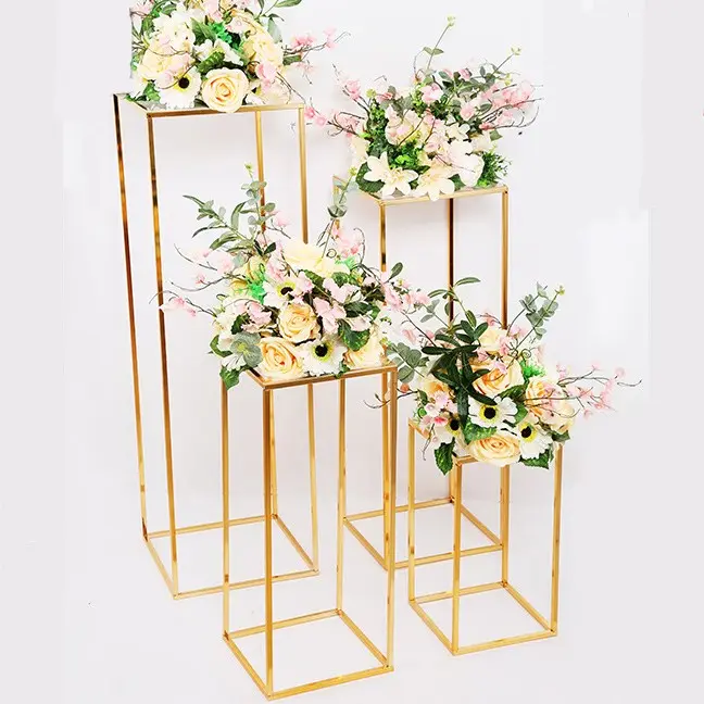Подставка для цветов, Золотая прямоугольная подставка для свадебного стола, металлическая подставка для цветов для свадебного украшения