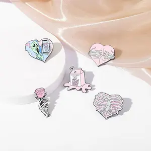 Stock European And American Popular New Alloy Letter Series Lapel Pin Creative Cartoon Rose Heart Shape Badge