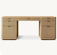 Bureau ergonomique en bois massif Cambria avec tiroir, bureau d'écriture en chêne américain pour la maison ou l'utilisation informatique