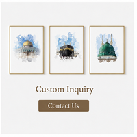Art mural islamique pour sites sacrés : Kaaba, Dôme Vert, Dôme du Rocher – Impressions sur toile aquarelle pour salon et espace de prière
