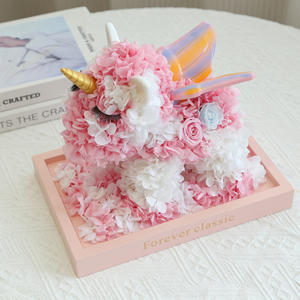 Boîte à fleurs en acrylique avec fleurs éternelles, hydrangea, rose, licorne, fleurs réelles conservées, licorne, cadeaux pour anniversaires et fêtes - Product Image 2