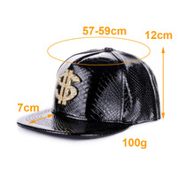 Topi Pria Fashion Motif Ular Hip Hop Fitted Snapback Topi Flat Brim 6 Panel Emas Perak Hitam Mengkilap PU Kulit Snapback Topi
