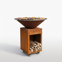 Table de barbecue extérieure en acier Corten, barbecue mobile à bois avec armoire de rangement pour jardin
