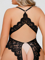 Lingerie grande taille pour femmes, sous-vêtements brodés en dentelle à col en V profond, lingerie en maille mature et sexy pour femmes en peluche