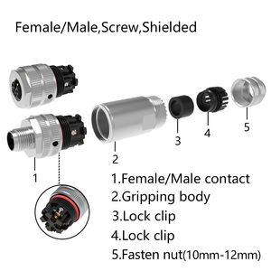 Connecteurs Métalliques M12 5 Broches à Vis Droits pour Assemblage sur Site, Code L, Étanche IP67, Mâle-Femelle - Product Image 4