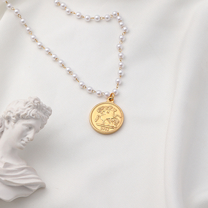 Collier de perles naturelles d'eau douce avec pendentif en <span class=keywords><strong>or</strong></span> véritable pour femme, bijou de mode - Product Image 4