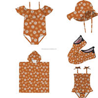 2023 Oem Eco Friendly SPF50 + Conjunto de Bikini ahumado para niños Cubierta completa Ditsy Floral Chica joven 1-7 Traje de baño ahumado Australiano