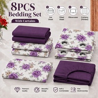 En stock – Ensemble de draps-housses en microfibre écologique personnalisable 8 pièces avec rideaux, haute densité de fils, pour chambre à coucher