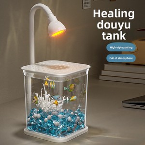 Pecera Cuadrada Popular en Internet, Pecera Decorativa Creativa Pequeña para el Hogar, Lámpara Nocturna Luminosa con Medusas - Product Image 2