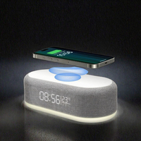 6-in-1 15W draadloze oplader voor mobiele telefoons met draadloze speaker, klok, 9-ontwerp sfeerverlichting & alarm, oogbeschermende lamp