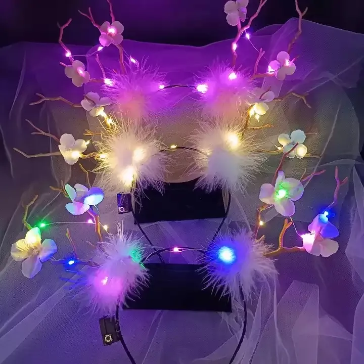 RTS Offre Spéciale coloré LED brillant paillettes plume LED bandeau couvre-chef fête fournitures en gros