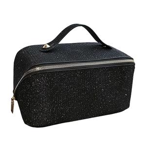 Custodia ecologica per trucco nera con funzione di sospensione Logo personalizzato aperto piatto per borsa da toilette per articoli da toeletta accessori per capelli palestra - Product Image 4