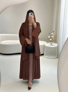 Abaya de Alta Calidad Personalizada al por Mayor con un Hiyab de Chifón Coordinado, Abaya Abierta de Manga Larga con Brillo, Cardigan Reversible - Product Image 2