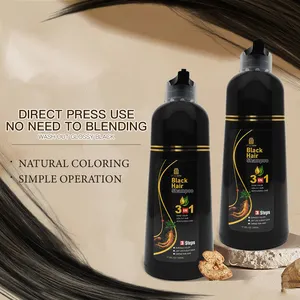 Wholesale In Stock 500ml Healthy Dyed Plant Extract Lasting Coloring 3 In 1 Ginseng Black Hair Dye Shampoo