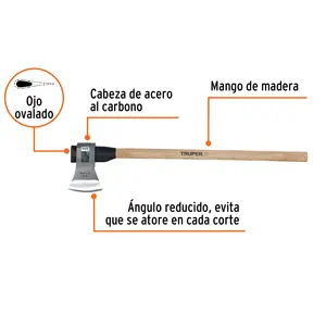 Hache de travail pleine longueur BOX 2, 3 lb, manche en bois, 36', TRUPER - Product Image 2