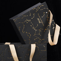 Sac de shopping de luxe en papier noir haut de gamme avec estampage à chaud motif constellation et poignée en ruban pour emballage cadeau bijoux et produits de beauté