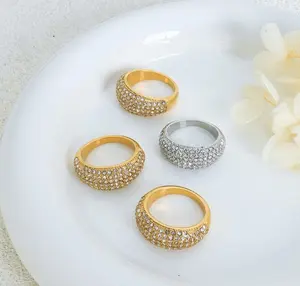 New Shiny Micro Pave 18k PVD Gold Plated women wedding jewelry Stainless Steel Dome Diamond finger Rings