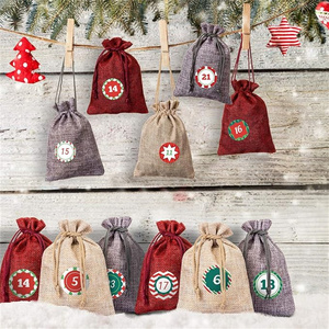 Christmas Countdown Advent Calendar Set Hanging Pentagram Burlap <b>Bag</b> with Wooden Tag Printed Gift <b>Bags</b> in Stock - Product Image 1