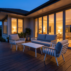 Conjunto de Sofás de Exterior de Aluminio, <span class=keywords><strong>Madera</strong></span> y Plástico, Moderno y Lujoso, <span class=keywords><strong>Resistente</strong></span> a la Intemperie, con Asientos Profundos, Estilo Long Tail, Superventas - Product Image 1